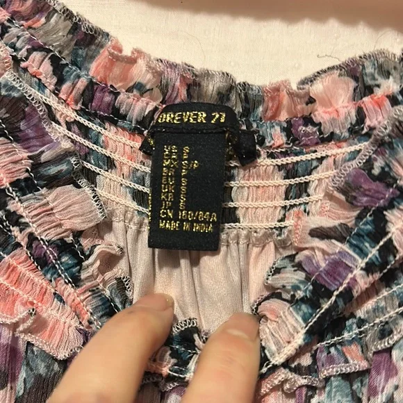 Colorful Pastel Floral Maxi Ruched Sundress w/ Puffed Sleeves Size Small - Picture 8 of 9